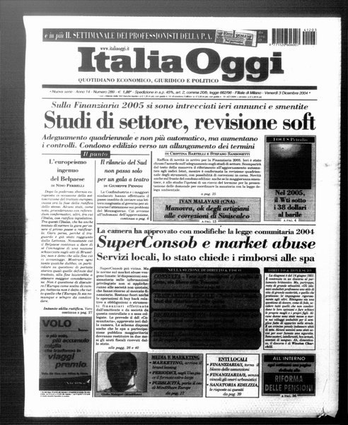 Italia oggi : quotidiano di economia finanza e politica